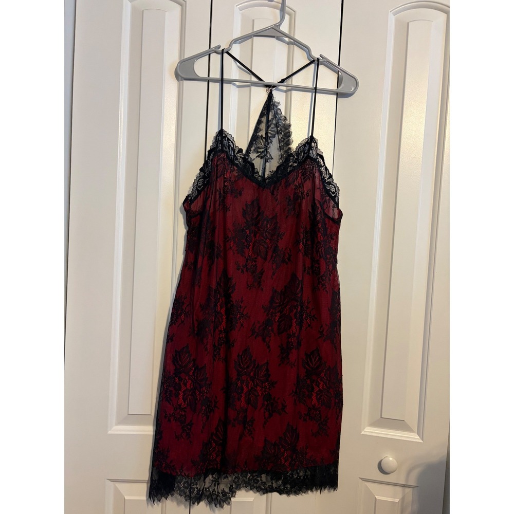 Lise Charmel Ecrin Desir Nightgown Lace Red Black Eyelash Trim Lingerie Chemise - Picture 4 of 11